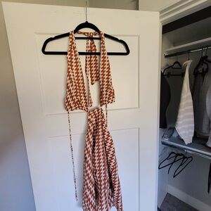 Brown and White Halter Dress